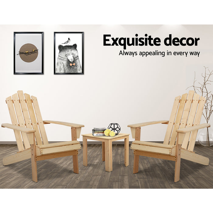 Gardeon 3PC Adirondack Outdoor Table and Chairs Wooden Beach Chair Natural