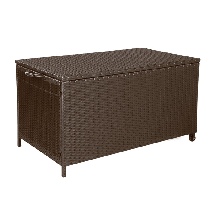 Gardeon 320L Outdoor Wicker Storage Box Shed Toy Tool Outdoor Bench Ottoman Wicker - Brown