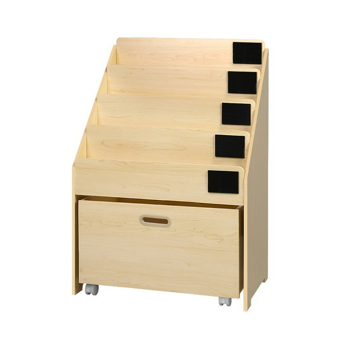 Keezi Kids Natural Wood Bookshelf Storage Organiser Bookcase Drawers Children