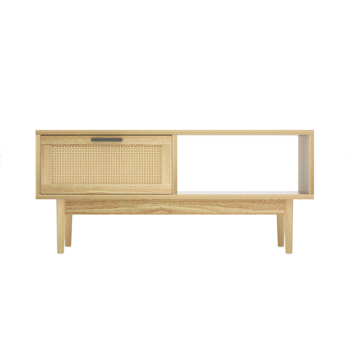 Artiss Rattan Coffee Table with Storage Drawers Shelf Modern Wooden Tables