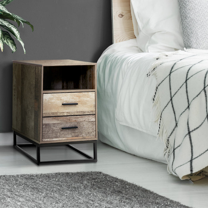 Artiss Bedside Table 2 Drawers with Shelf - BADAN