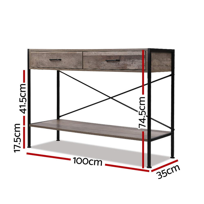 Artiss Console Table 2 Drawers Walnut Marconi