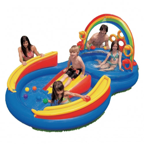 INTEX Inflatable Kids Rainbow Ring Water Play Center Kids Pool Slide Games