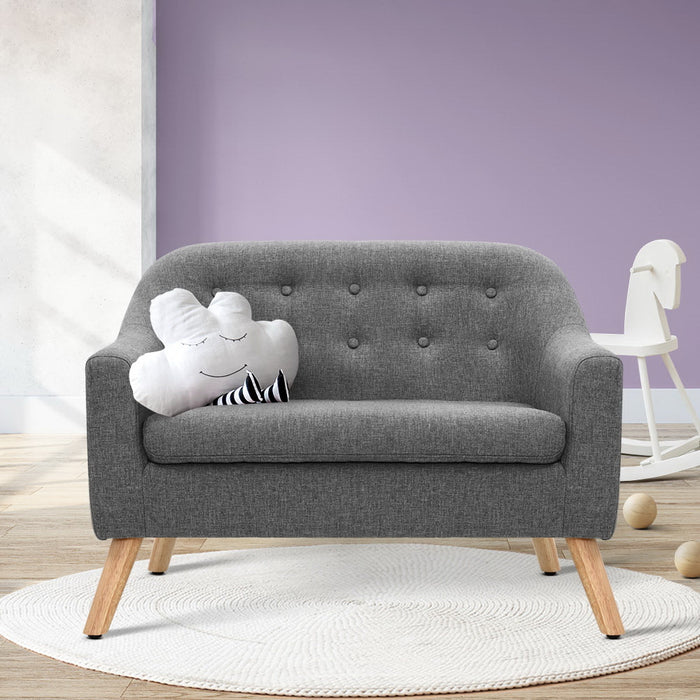 Kids Sofa Armchair Lounge Chair Chairs Children Couch Double Fabric- Grey