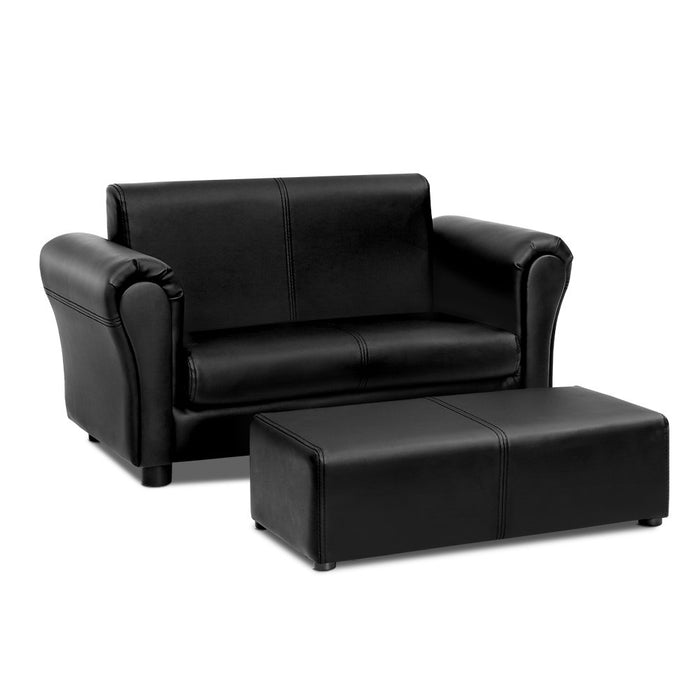 Kids Sofa Armchair Footstool Set Lounge Chair Children Lounge Couch- Black