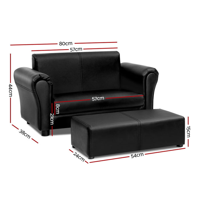 Kids Sofa Armchair Footstool Set Lounge Chair Children Lounge Couch- Black