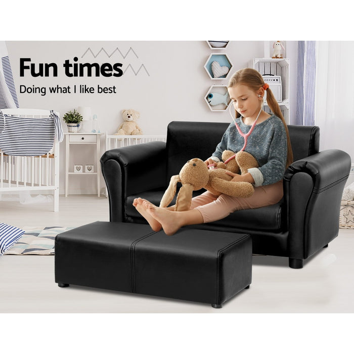 Kids Sofa Armchair Footstool Set Lounge Chair Children Lounge Couch- Black