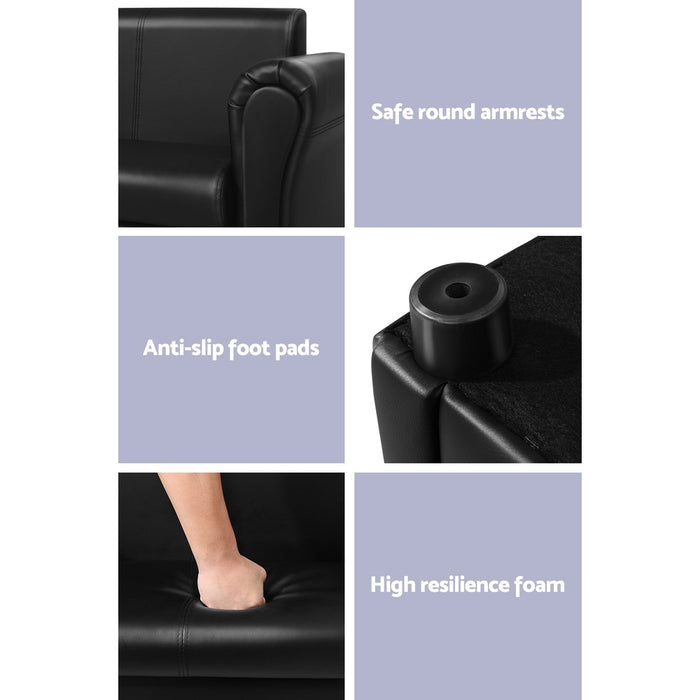 Kids Sofa Armchair Footstool Set Lounge Chair Children Lounge Couch- Black