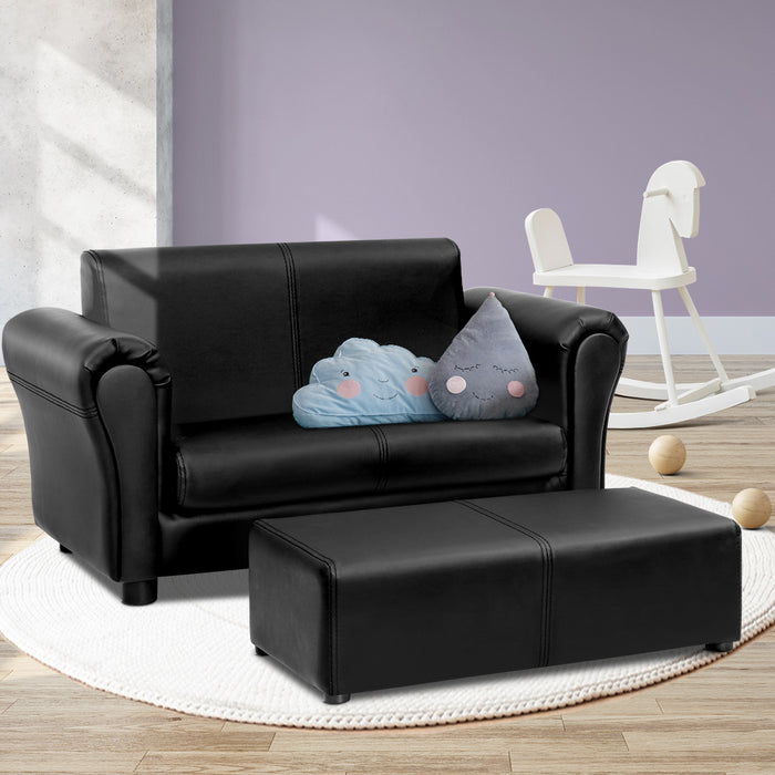 Kids Sofa Armchair Footstool Set Lounge Chair Children Lounge Couch- Black