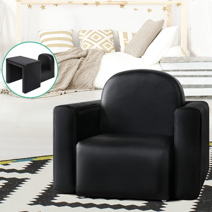 Kids Sofa Armchair Black PU Leather Convertible Chair Table Couch Children