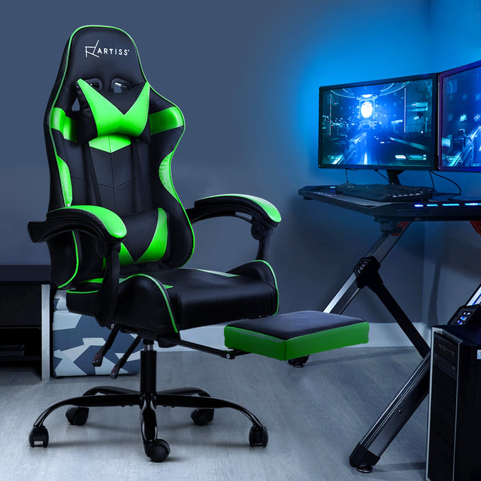 Artiss Office Chair Gaming Chair Computer Chairs Recliner PU Leather Seat Armrest Footrest Black Green