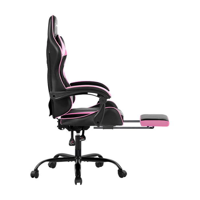 Artiss Office Chair Gaming Chair Computer Chairs Recliner PU Leather Seat Armrest Footrest Black Pink