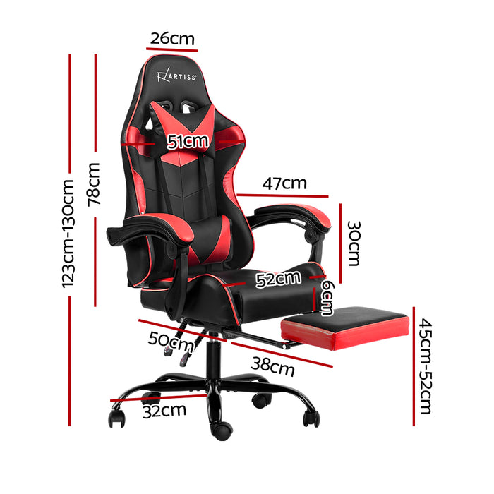 Artiss Gaming Office Chairs Computer Seating Racing Recliner Footrest Black Red