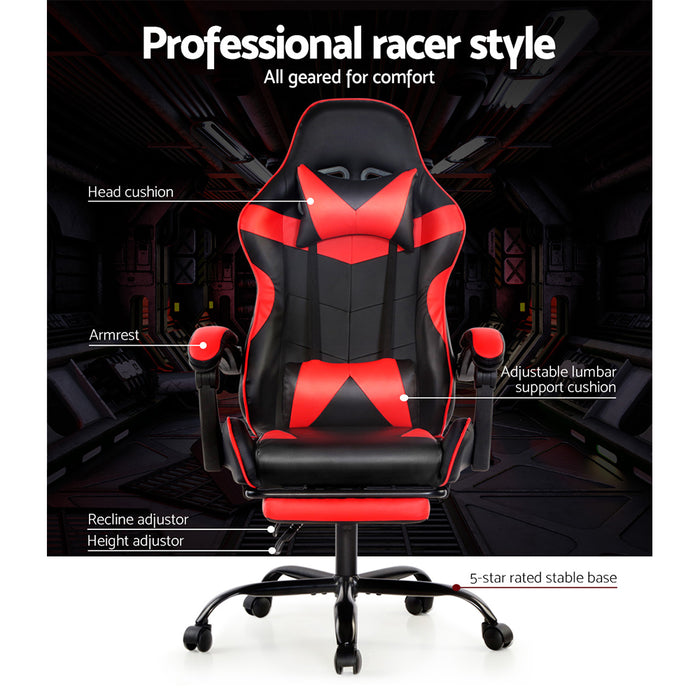 Artiss Gaming Office Chairs Computer Seating Racing Recliner Footrest Black Red