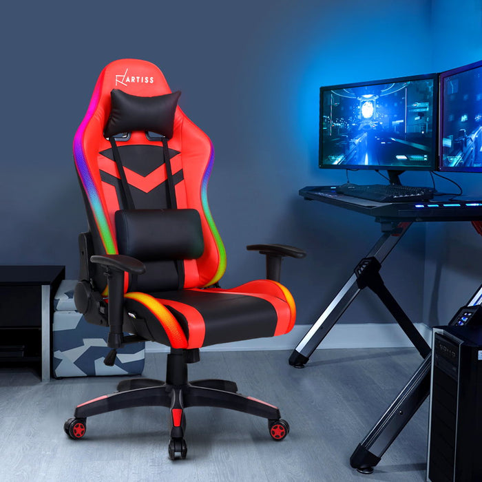 Artiss Gaming Office Chair LED Lights Recliner Red