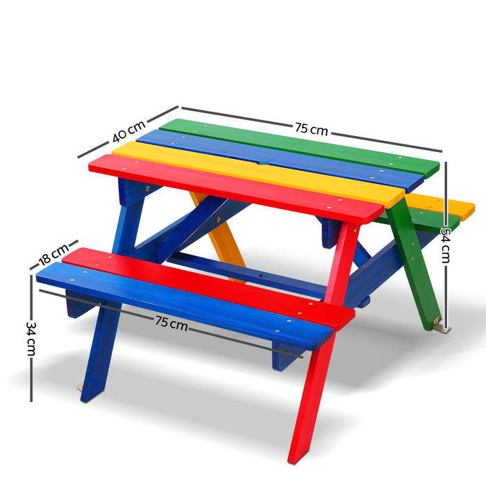 Wooden Picnic Table Set Kids Play With Umbrella Outdoor Rainbow Colors