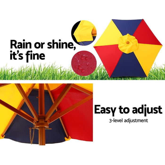 Wooden Picnic Table Set Kids Play With Umbrella Outdoor Rainbow Colors