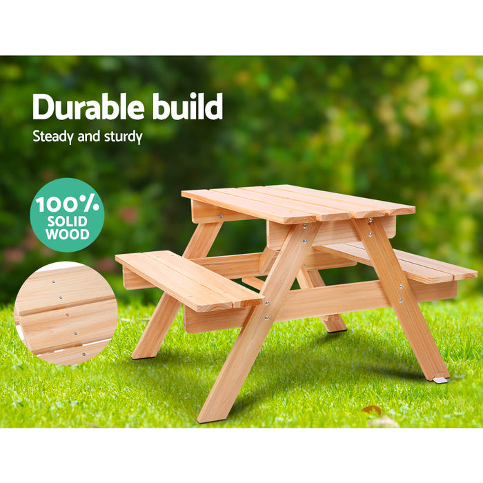 Kids Wooden Picnic Table Set With Umbrella Outdoor