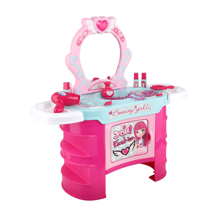 Kids Makeup Desk Play Set Girls Vanity Table Children Kids Dressing Mirror Make Up Desk Toy - Pink