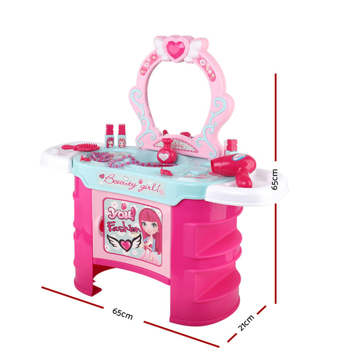 Kids Makeup Desk Play Set Girls Vanity Table Children Kids Dressing Mirror Make Up Desk Toy - Pink