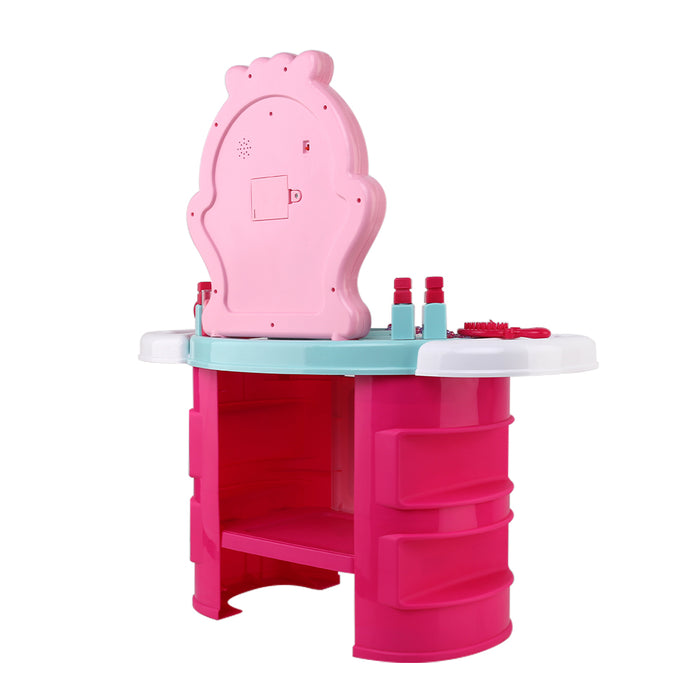 Kids Makeup Desk Play Set Girls Vanity Table Children Kids Dressing Mirror Make Up Desk Toy - Pink