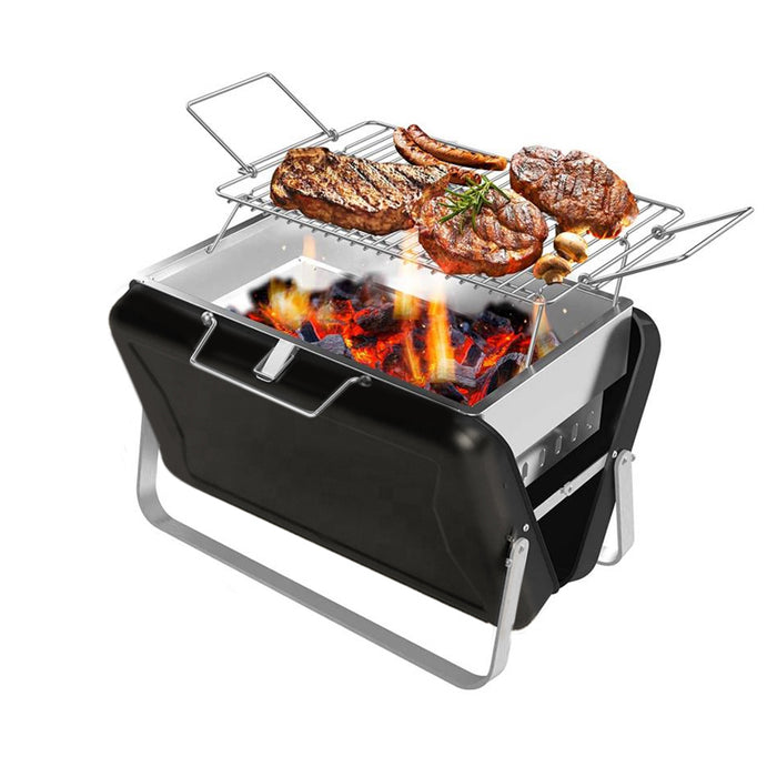 Folding Portable Grill with Metal Carrying Case Camping Charcoal BBQ Outdoor for