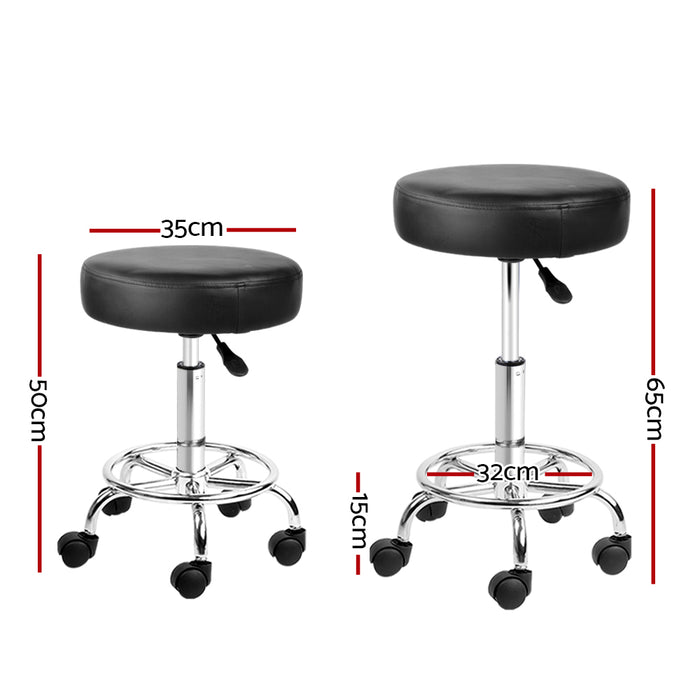 Artiss Set of 2 ROUND Salon Stool Black PU Leather Swivel Barber Hair Dress Chair Hydraulic Lift