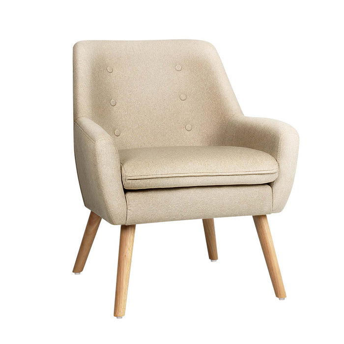 Artiss Fabric Dining Armchair Anne Armchair Tufted Button Design Upholstered with Linen Fabric- Beige