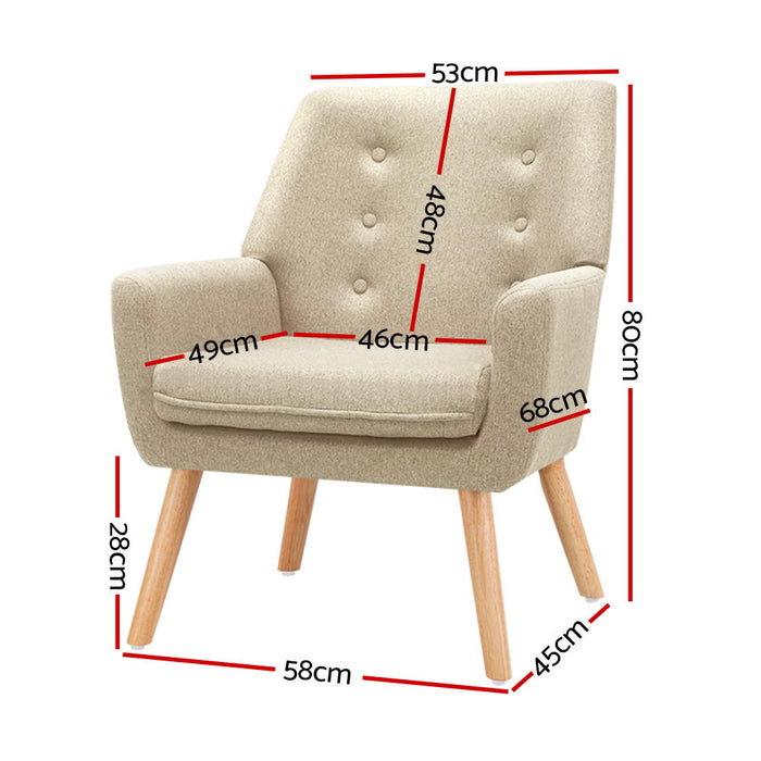 Artiss Fabric Dining Armchair Anne Armchair Tufted Button Design Upholstered with Linen Fabric- Beige