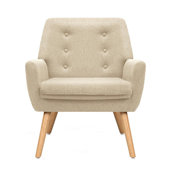 Artiss Fabric Dining Armchair Anne Armchair Tufted Button Design Upholstered with Linen Fabric- Beige