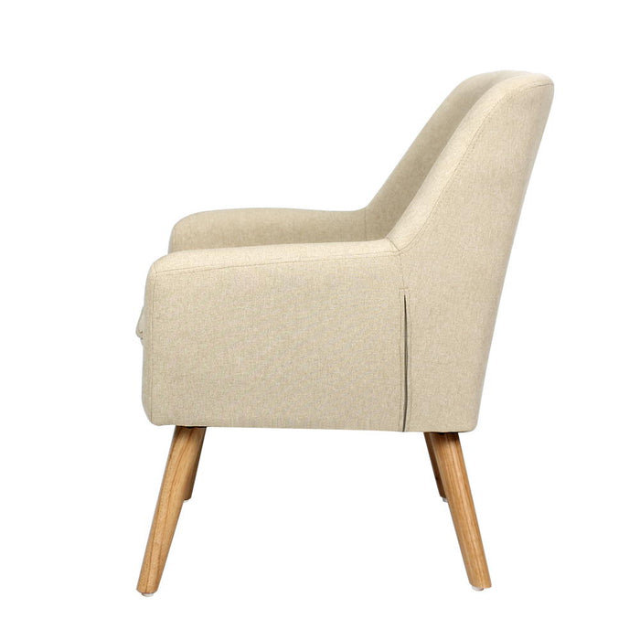 Artiss Fabric Dining Armchair Anne Armchair Tufted Button Design Upholstered with Linen Fabric- Beige