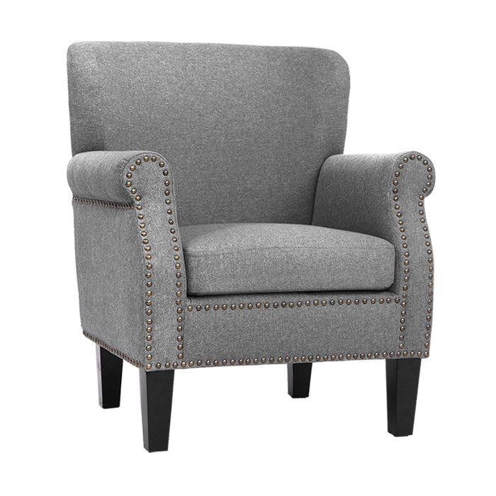 Artiss Armchair Accent Chair Retro Armchairs Lounge Accent Chair Single Sofa Linen Fabric Seat Grey