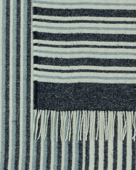 Richmond Throw - Reclaimed Wool Blend  Blanket Skillfully Woven in Europe Skin-safe - Navy
