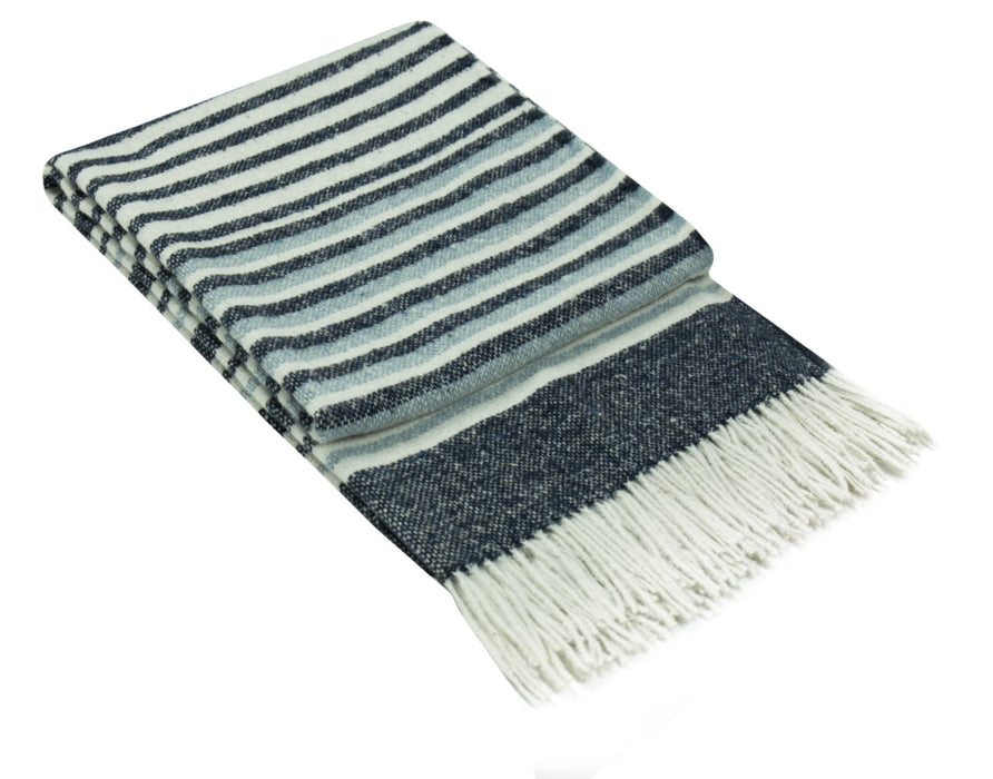 Richmond Throw - Reclaimed Wool Blend  Blanket Skillfully Woven in Europe Skin-safe - Navy