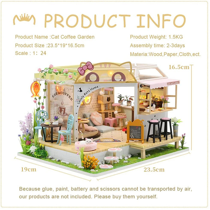 Dollhouse Miniature with Furniture Kit Plus Dust Proof and Music Movement - Cat Coffee (Valentine's Day Gift Idea)