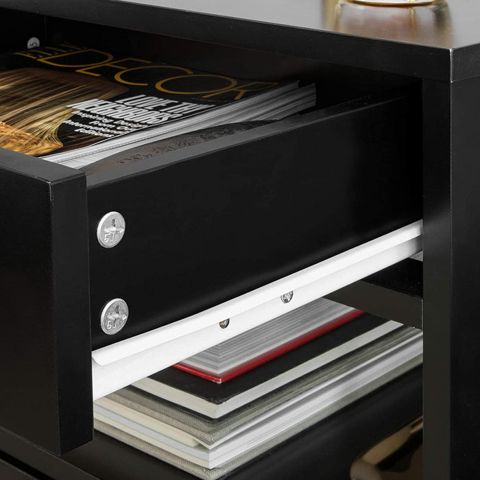 Black Bedside Table with 2 Drawers Side Table Storage Cabinet Nightstand Bedroom Furniture Storage Cabinet