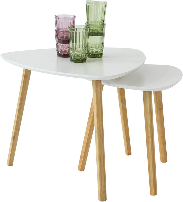 Set of 2 White Side Nesting Tables White Side Table Nesting Set of 2 Coffee Tables Rounded Edges Vikus Living Room