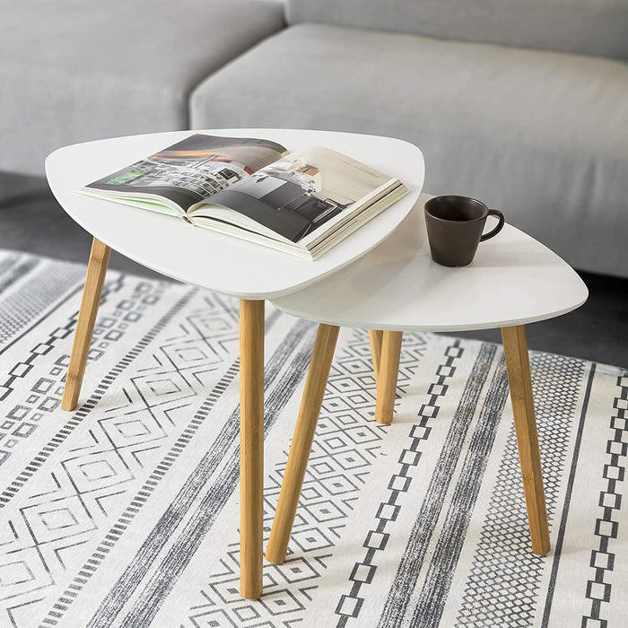 Set of 2 White Side Nesting Tables White Side Table Nesting Set of 2 Coffee Tables Rounded Edges Vikus Living Room