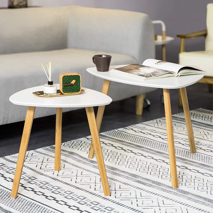 Set of 2 White Side Nesting Tables White Side Table Nesting Set of 2 Coffee Tables Rounded Edges Vikus Living Room
