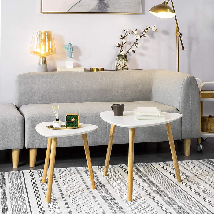 Set of 2 White Side Nesting Tables White Side Table Nesting Set of 2 Coffee Tables Rounded Edges Vikus Living Room