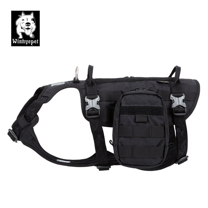 Truelove Dog Adjustable Buckles Side Pocket Waterproof Whinhyepet Military Harness Black L