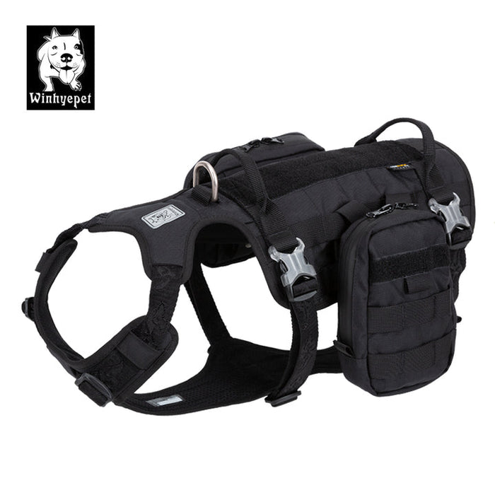 Truelove Dog Adjustable Buckles Side Pocket Waterproof Whinhyepet Military Harness Black XL
