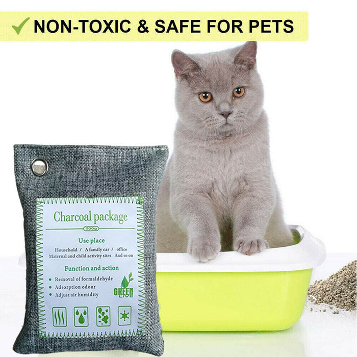 5PCS Air Purifying Bags Activated Bamboo Charcoal Freshener For Car Home Shoes 200g