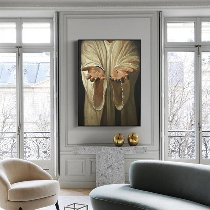 Wall Art 50cmx70cm Jesus Nail Hand Black Frame Canvas