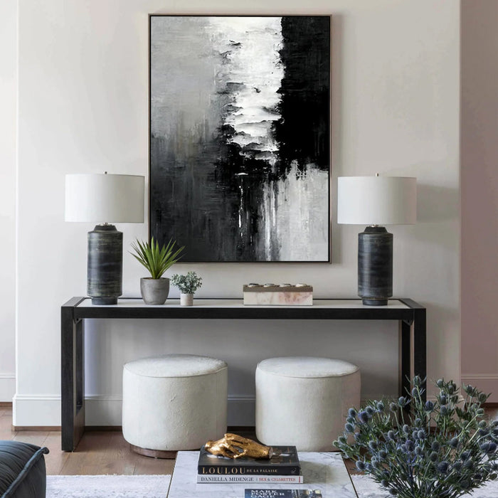 Wall Art 50cmx70cm Abstract Black White Artwork Black Frame Canvas