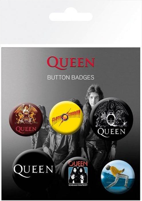 Queen Badge Pack Classic Crest band logo Freddie Official Black 5 x Pin Button