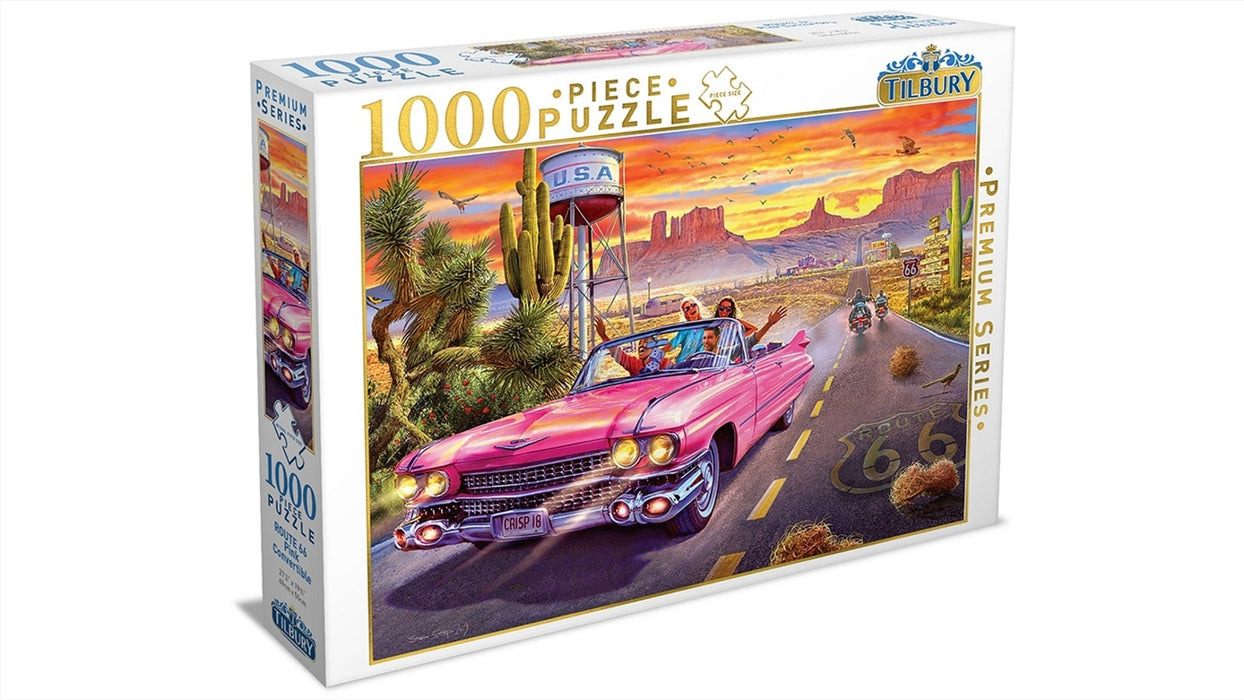 Route 66 Pink Convertible 1000 Piece Puzzle Jigsaw Puzzle Kids Fun Adult Toy Gift 1000pc