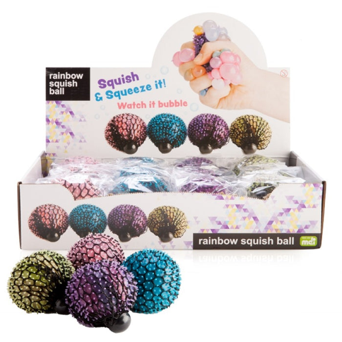 Spiky Rainbow Mesh Squish Ball Stress Relief Rainbow Coloured (SENT AT RANDOM)