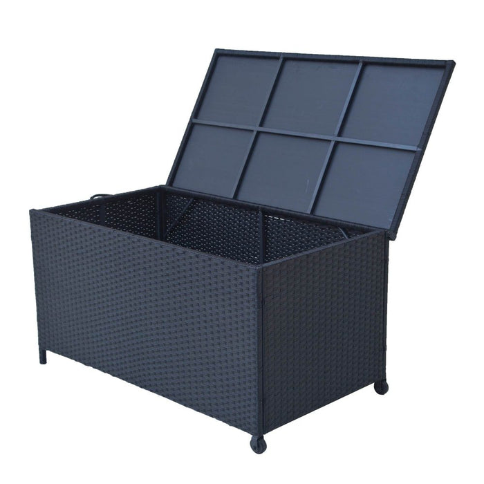 Outdoor PE Wicker Storage Box Garden 320L Shed Toy Tool Outdoor Bench Ottoman Wicker-Black