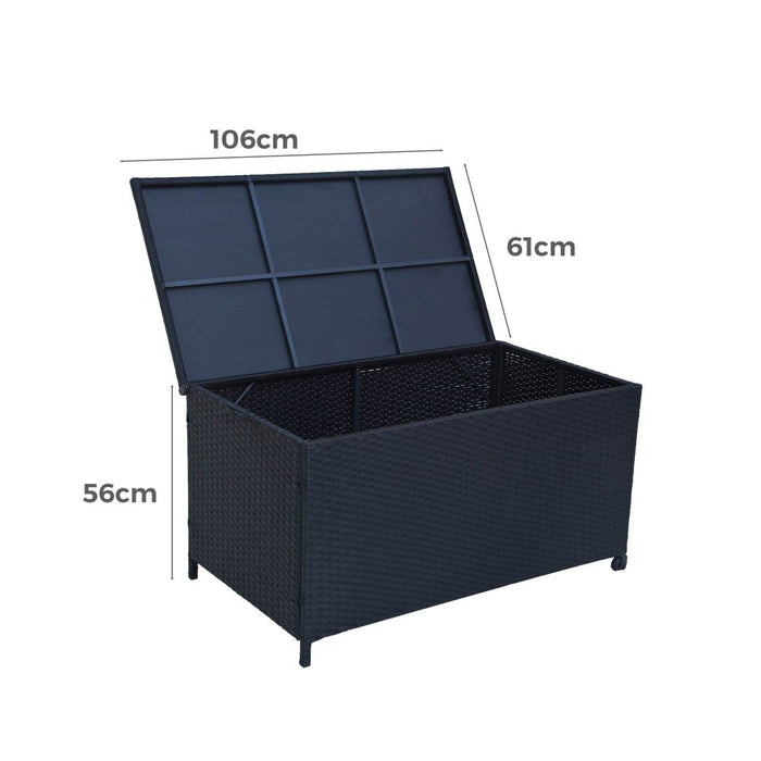 Outdoor PE Wicker Storage Box Garden 320L Shed Toy Tool Outdoor Bench Ottoman Wicker-Black